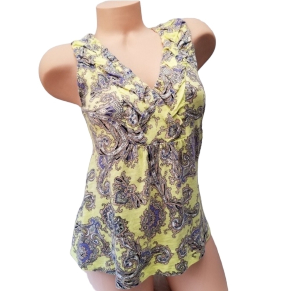 Akemi+Kin Yellow‎ and Blue Paisley Tank Top
